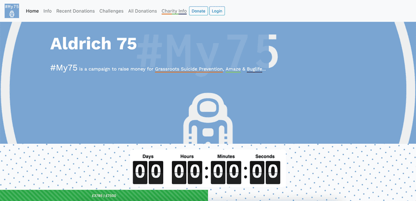 A screenshot of the homepage of Aldrich75