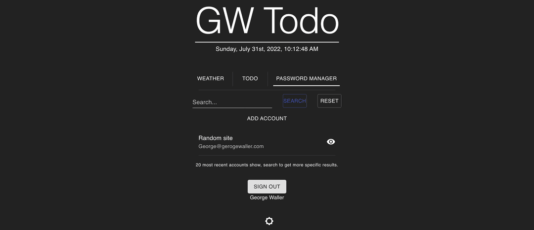 A screenshot showing the password manager page